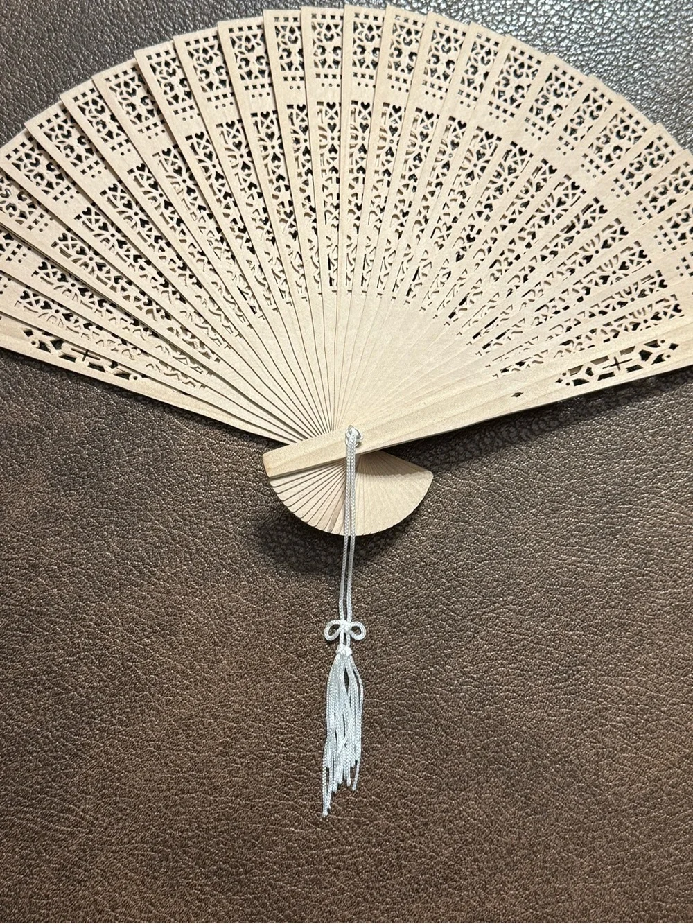 Set of 50 Sandalwood Fan w/ White Tassel - 8